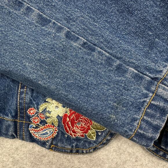 Gordon James Jean Jacket Sz XL Dark Wash Denim Floral Paisley Embroidered Blazer - Picture 7 of 12